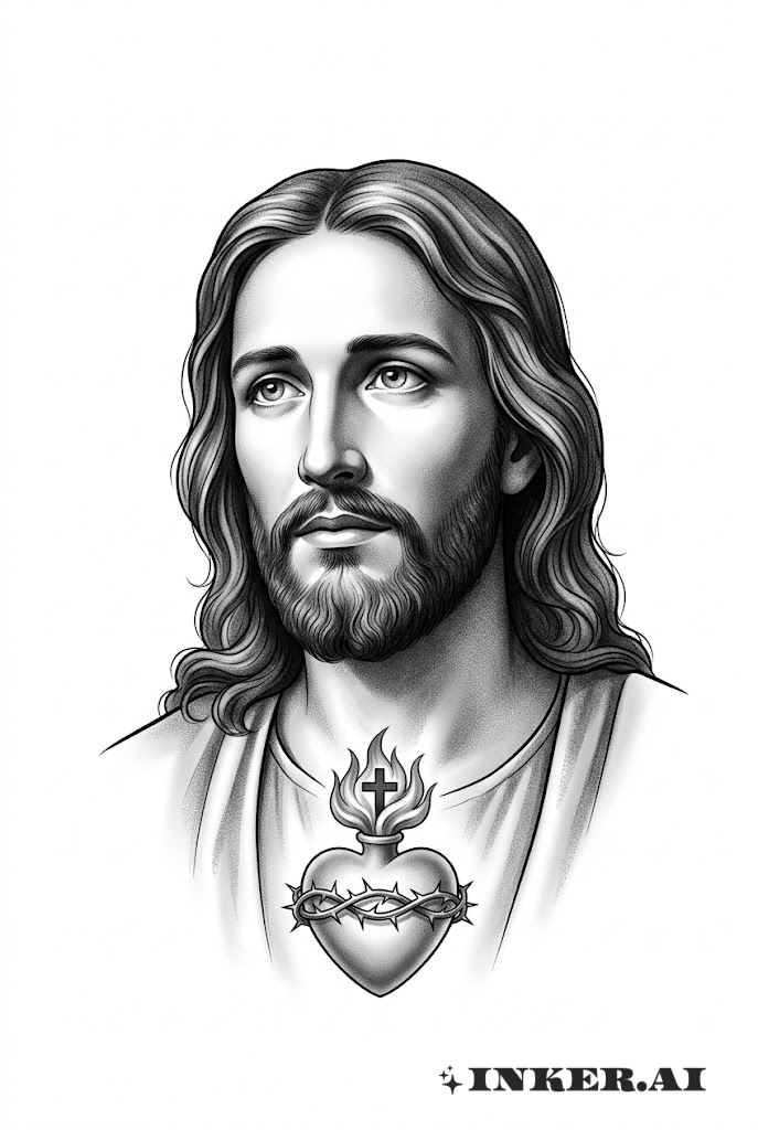 Realismus Jesu Gesicht mit Heiligem Herz