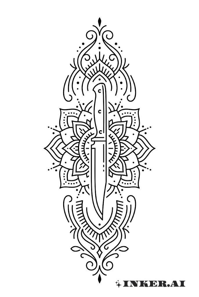 Couteau Ornemental Symétrique en Mandala