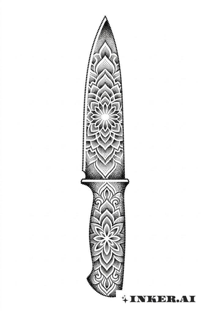 Couteau avec Mandala en Dotwork