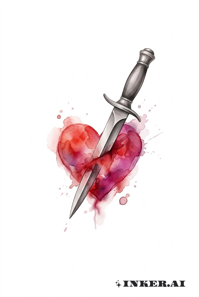 Couteau Perçant un Cœur en Aquarelle