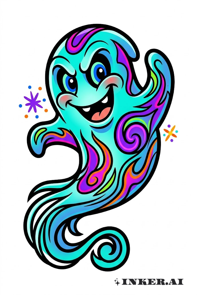 네온 소용돌이에 휩싸인 유령