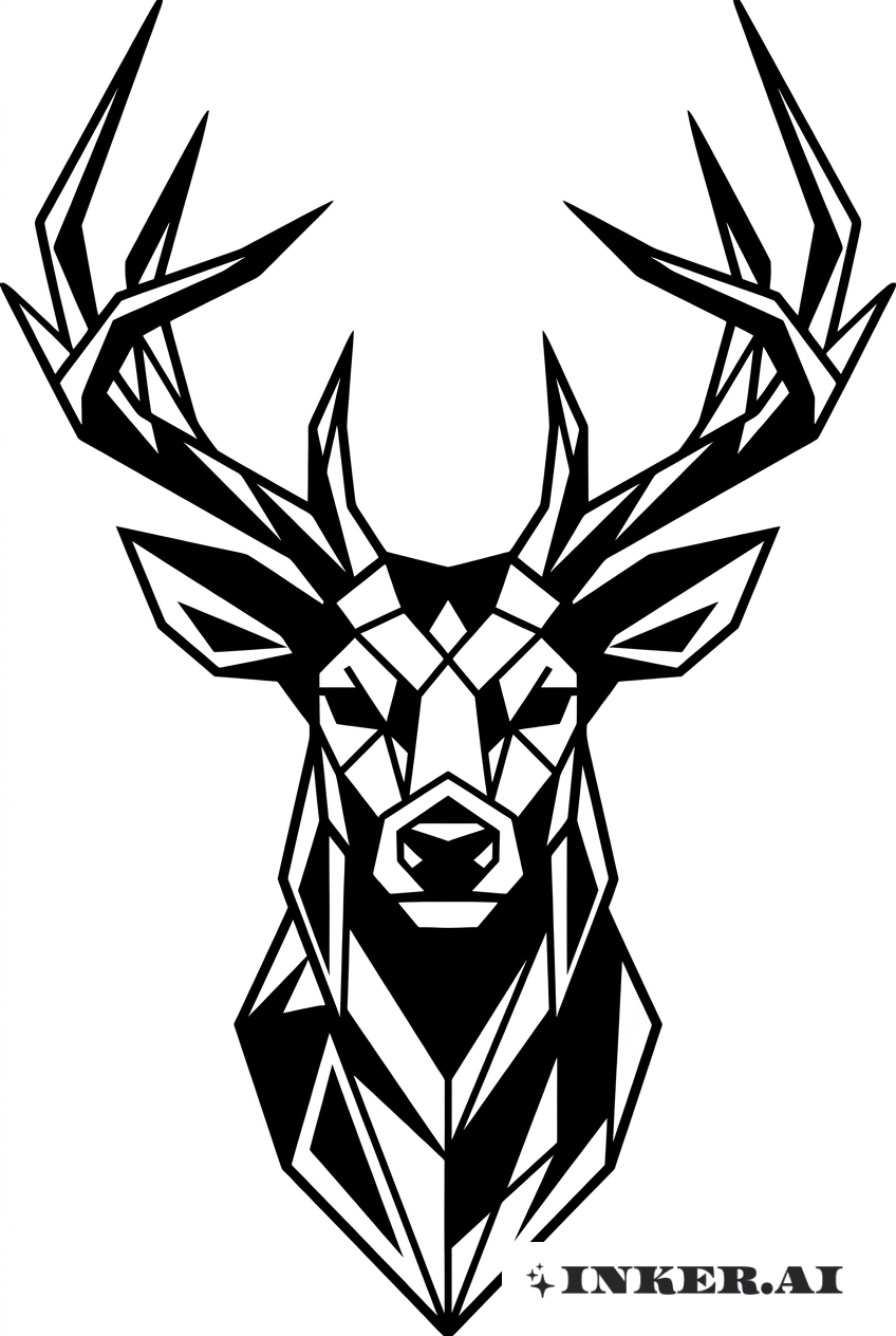 Geometric Buck Head in Blackwork