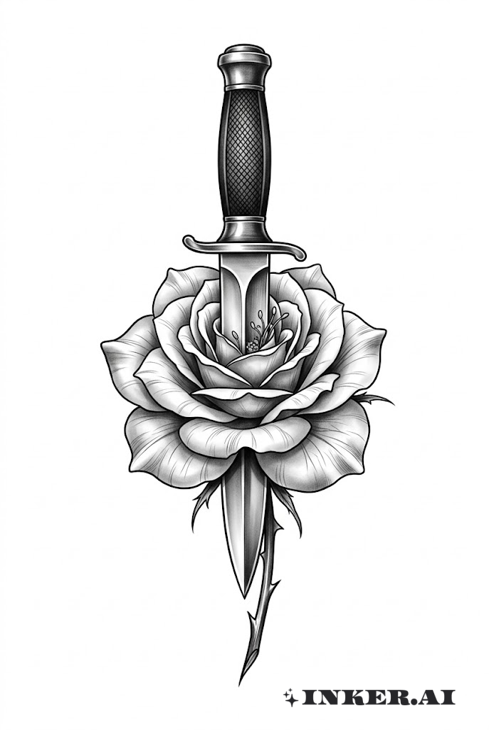 Réalisme Couteau Traversant une Rose