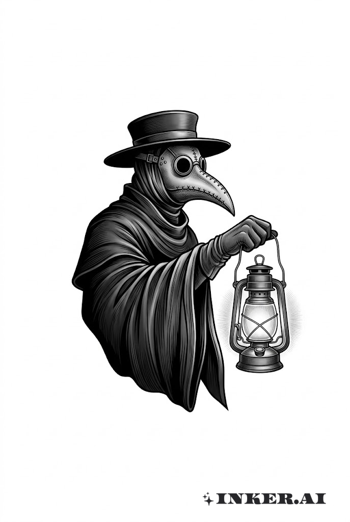 瘟疫醫生持燈線稿