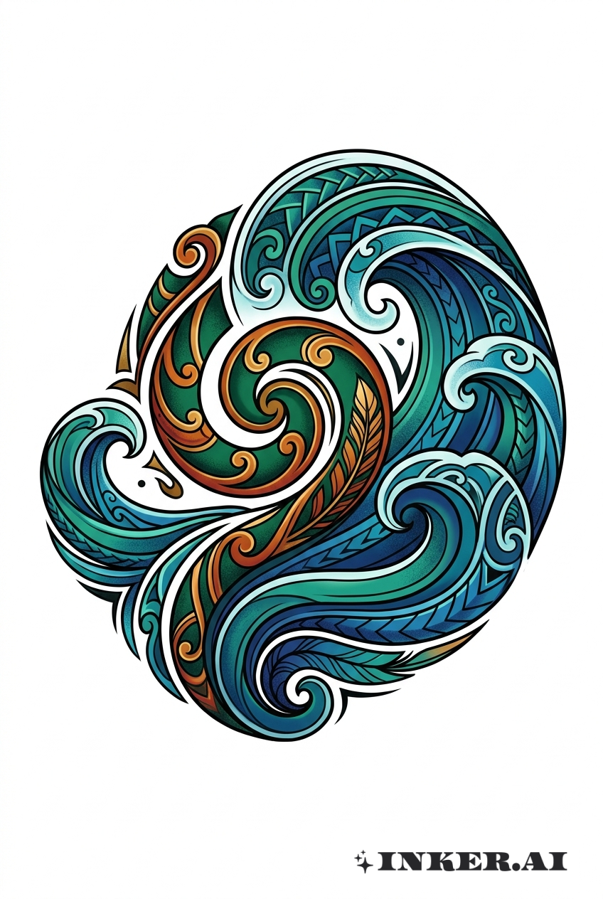Tatouage Maori Tribal de Vagues et Spirales