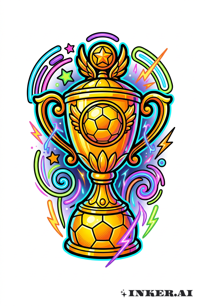 霓虹閃耀的足球獎盃