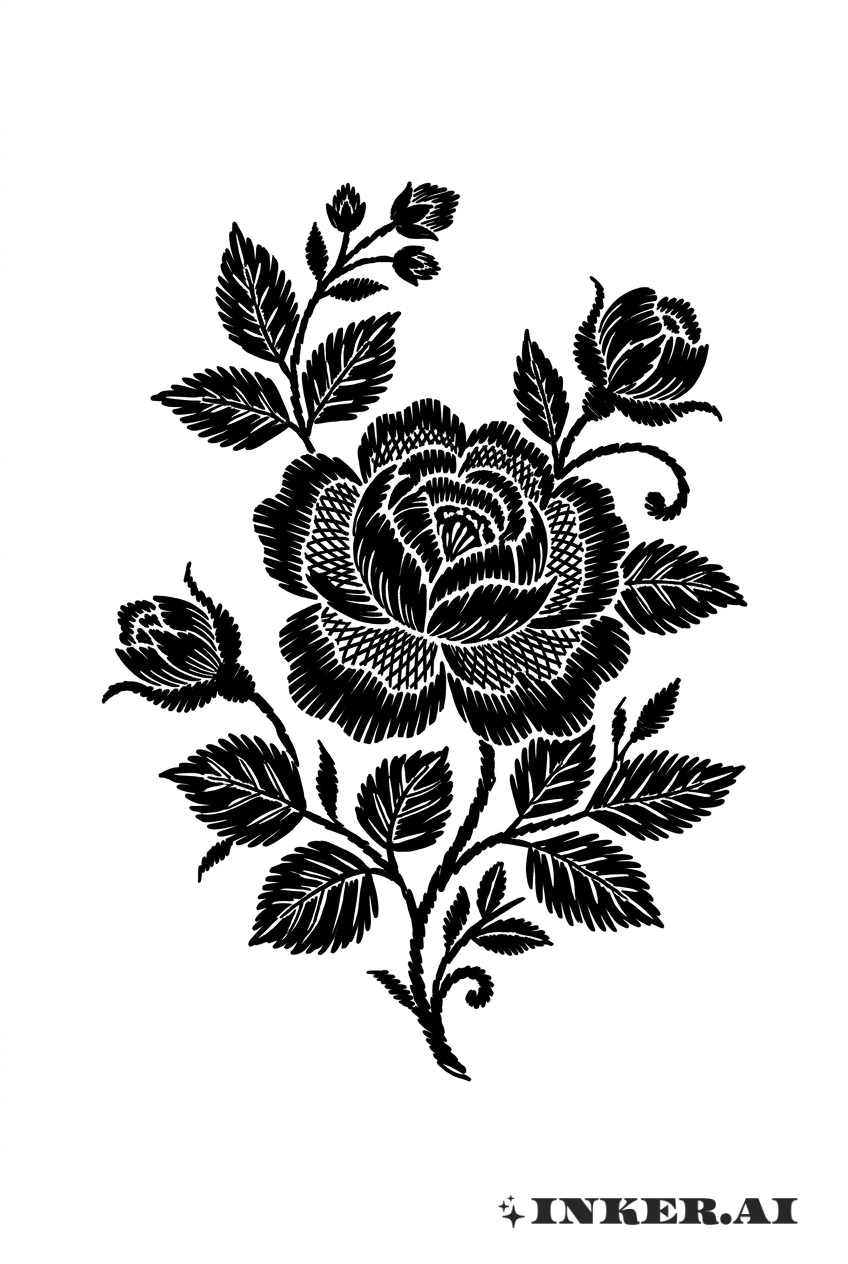 Blackwork-Stickerei Blumenstiche