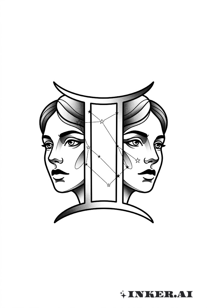 雙子星雙面剪影黑灰風格