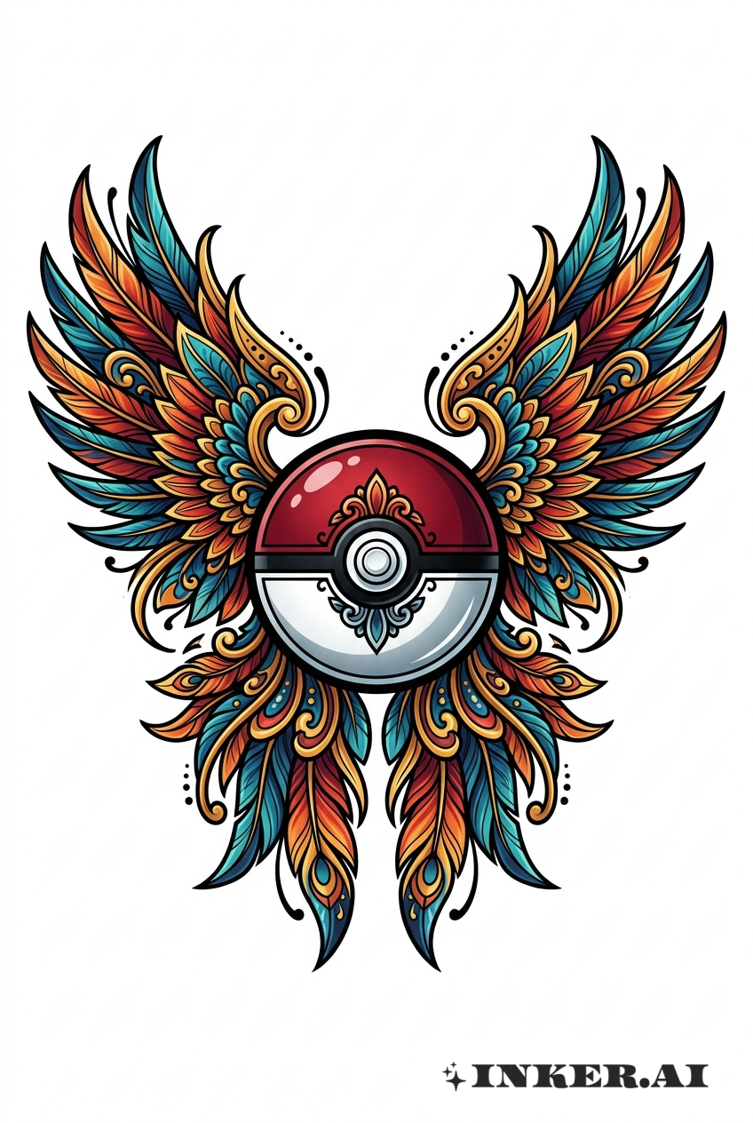 Pokéball avec ailes plumées Néo-Traditionnel