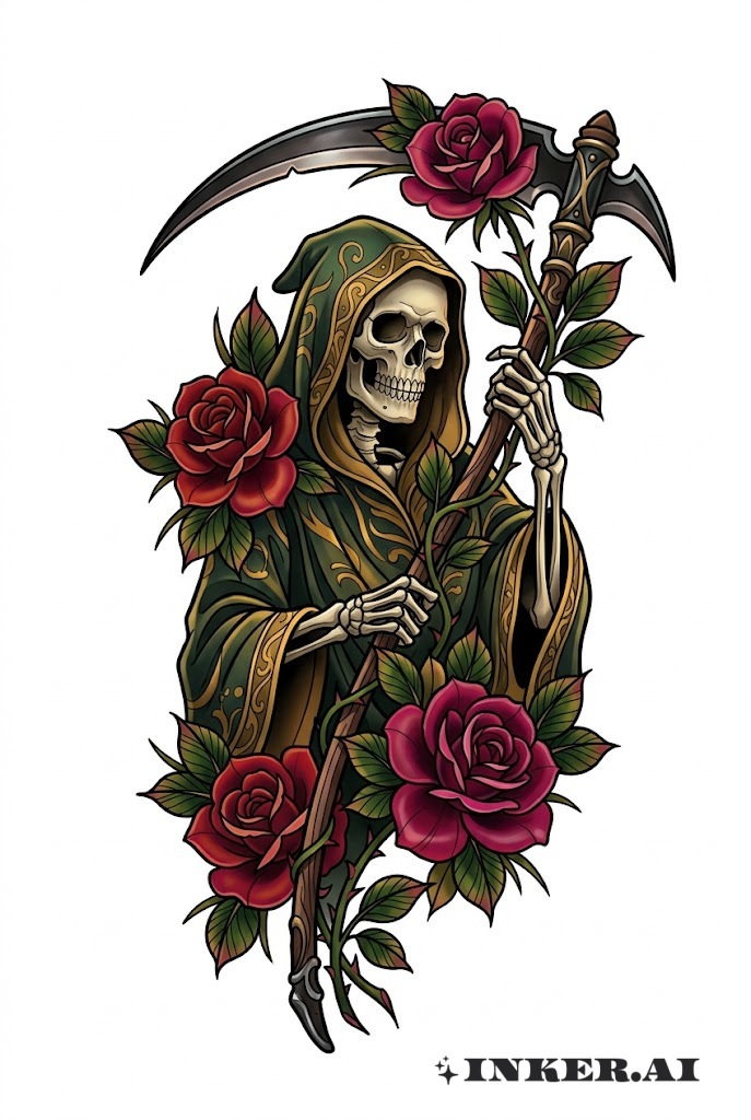 Santa Muerte avec Faux et Roses