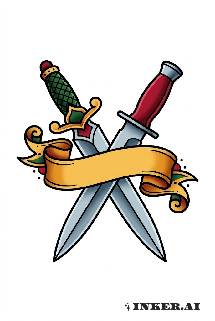 Couteau avec Bannière et Poignard