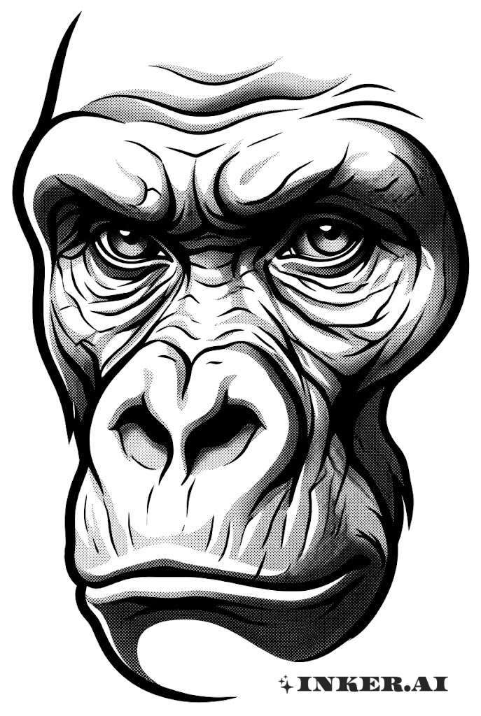 Nahaufnahme eines Gorillagesichts in Schwarz und Grau