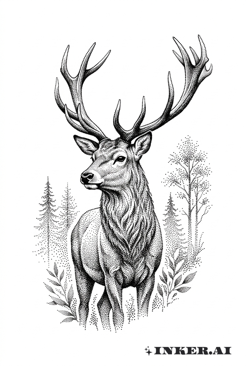 Majestic Buck in Dotwork