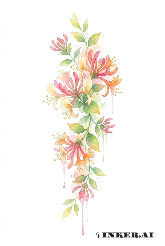 인동꽃 수채화 폭포