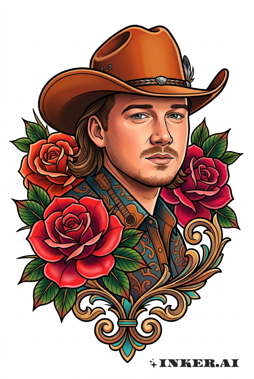 Morgan Wallen com Chapéu de Cowboy e Rosas