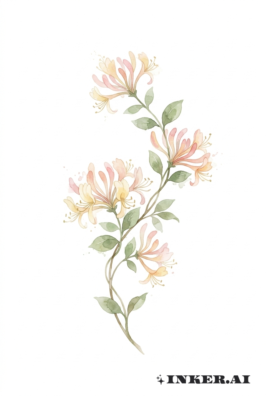 金银花缠绕藤蔓水彩纹身