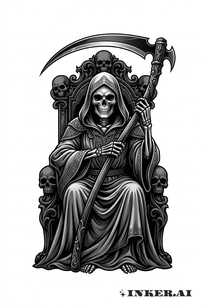 Santa Muerte Sitting on Throne Realism