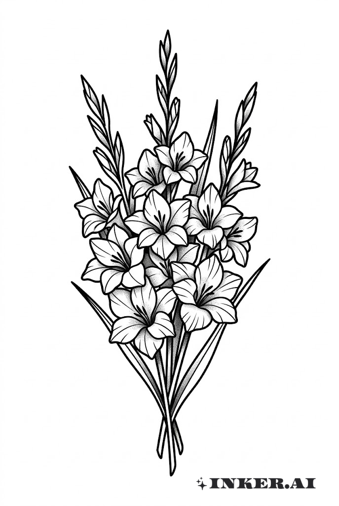 검정색과 회색으로 음영 처리된 글라디올러스 부케