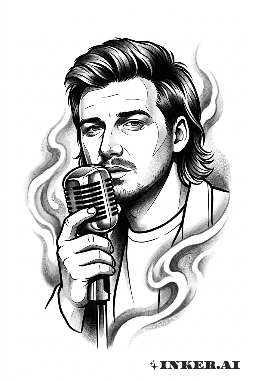 Morgan Wallen - Cảnh Micro Đen và Xám