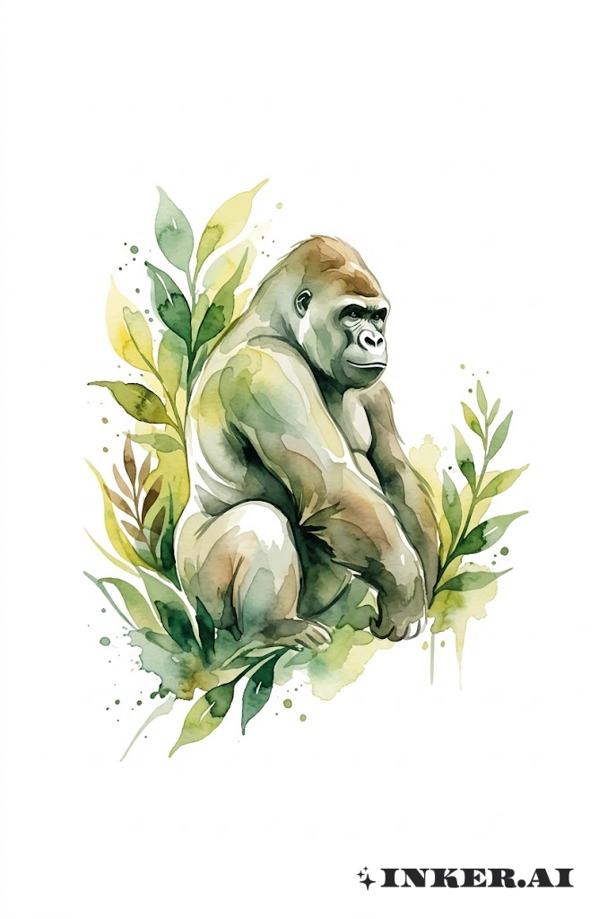 Aquarell Gorillaszene im Dschungel