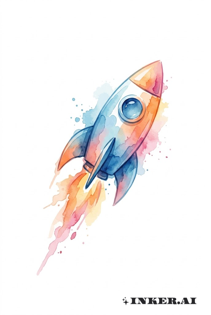Watercolor Space Rocket Launch