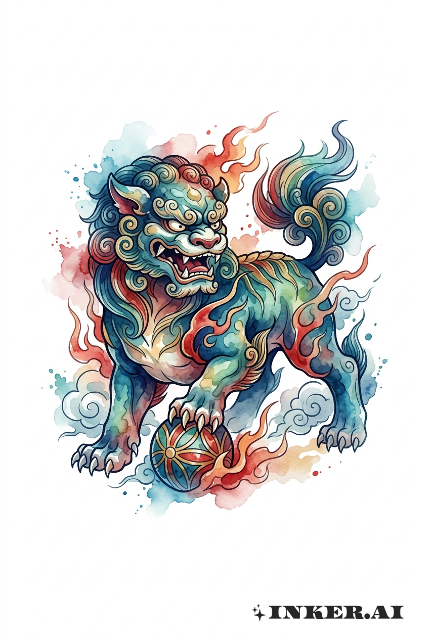 Aquarell-Wächter-Fu-Hund