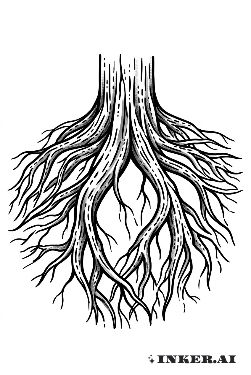 レッドウッドの木の根が大地を抱く（ブラック&グレー）