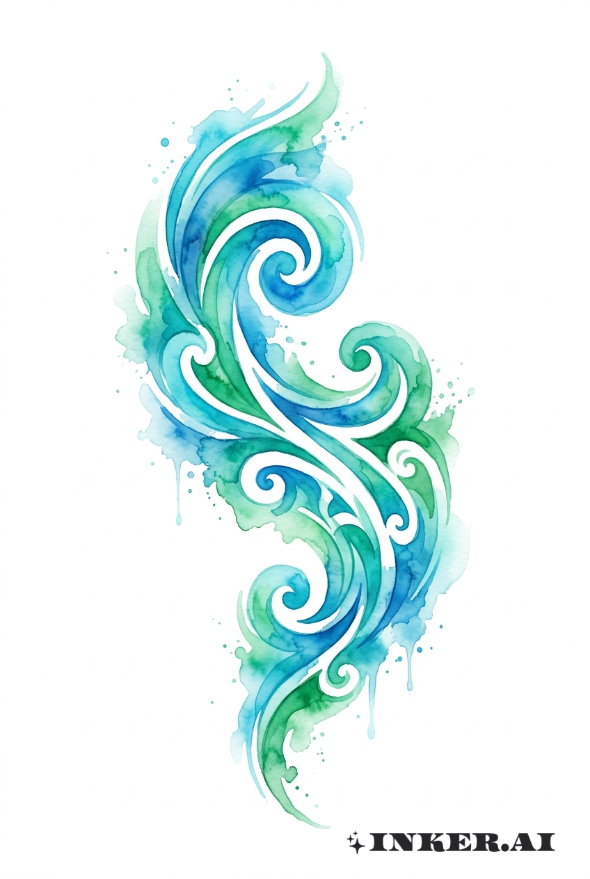 Tatouage Aquarelle Maori Vague en Mouvement