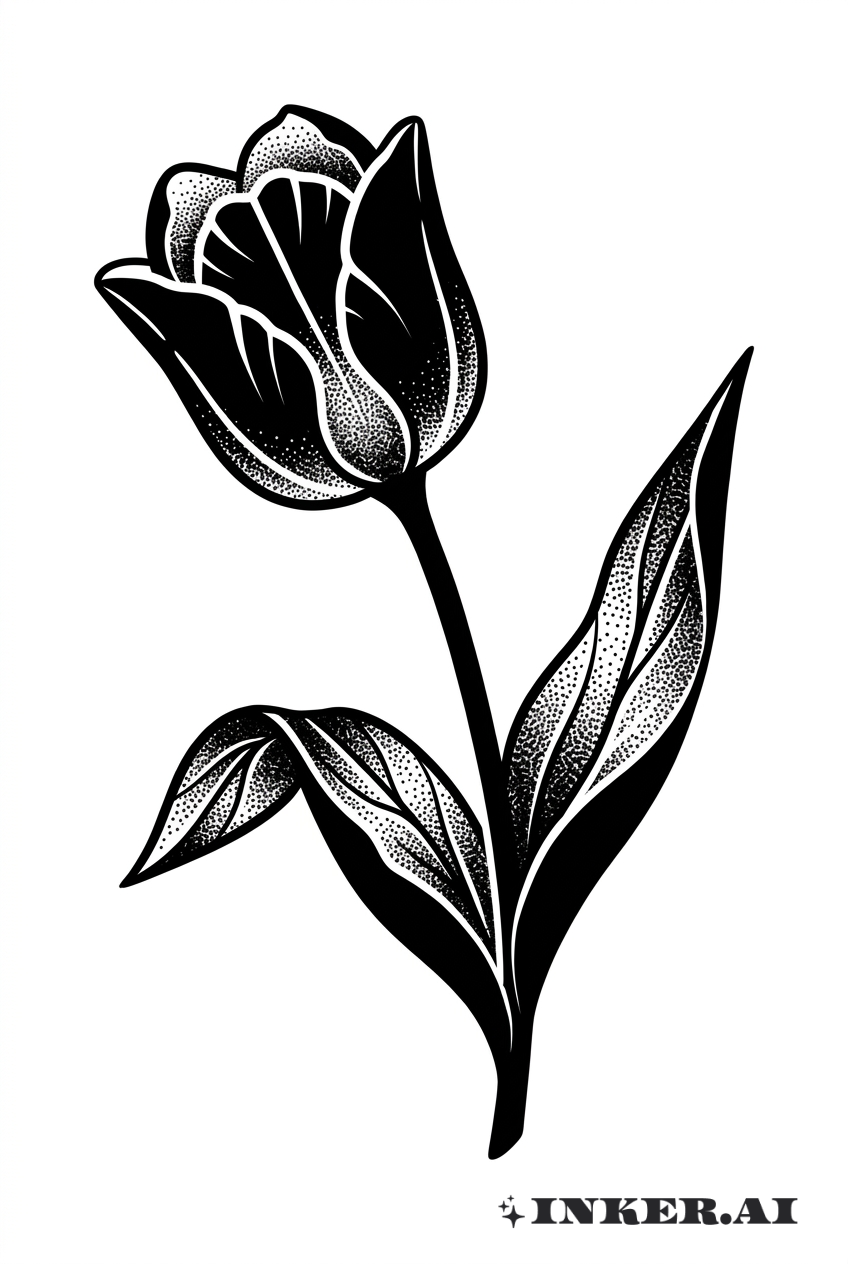 Tige et Feuilles de Tulipe en Blackwork