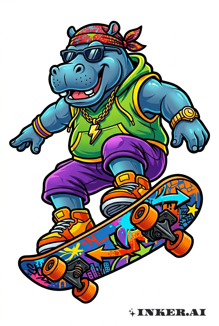 Graffiti-Nilpferd Skateboard-Fahrt