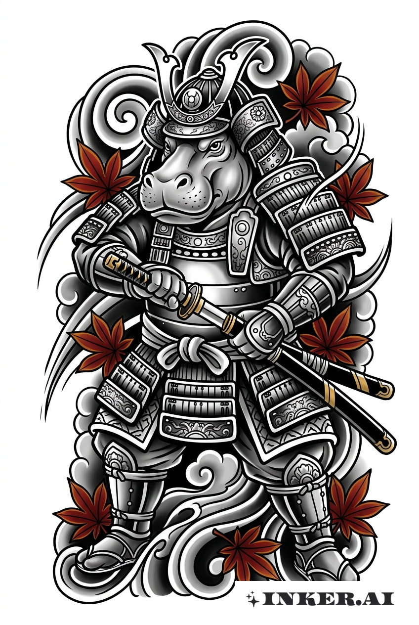 Samurai-Nilpferd in Rüstung