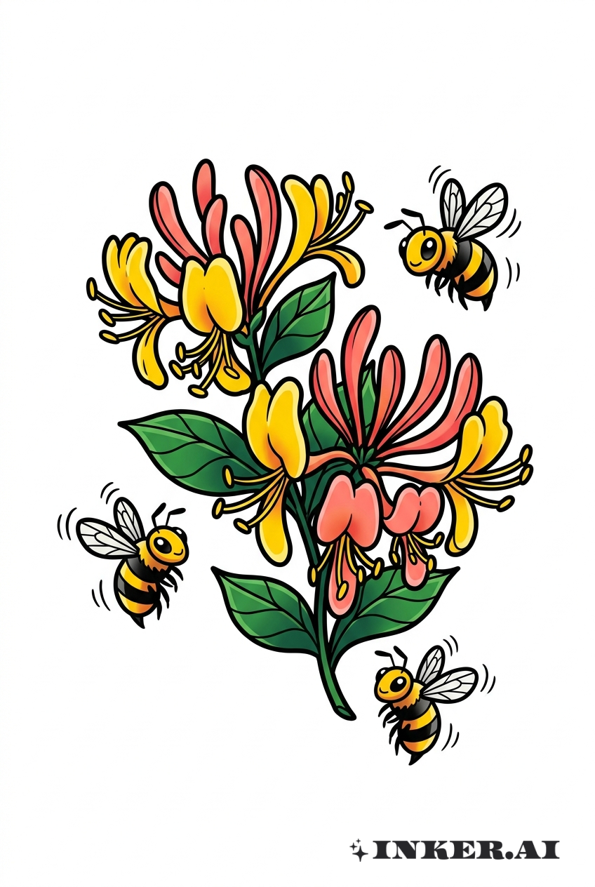 Honeysuckle with Cartoon Bees