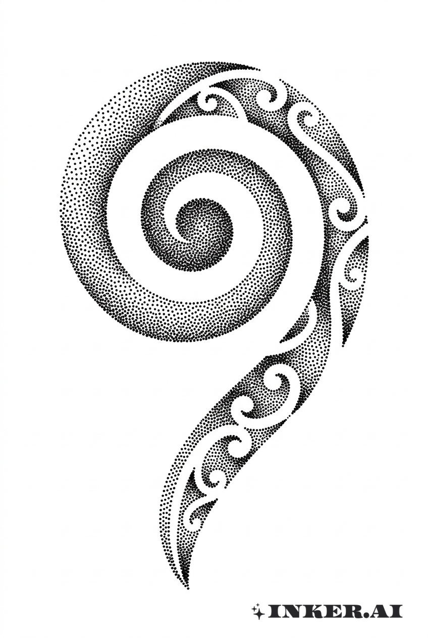 Spirale Maori Koru en Dotwork
