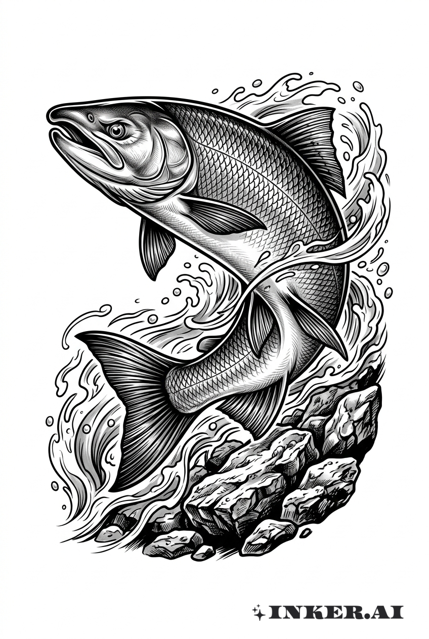 リアルなサケの上流への泳ぎ