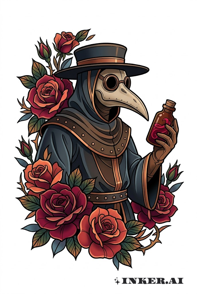 Plague Doctor with Rose and Vial