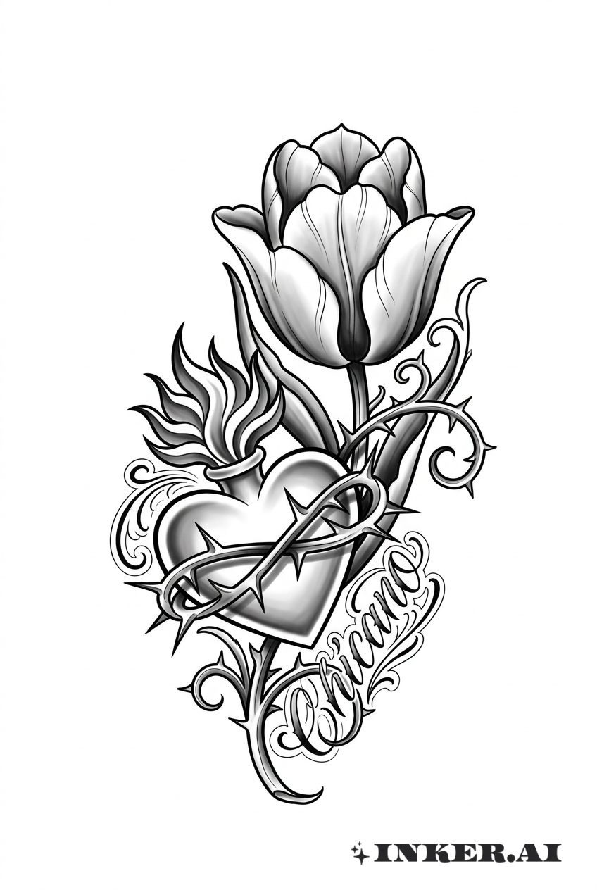 Tulipe avec cœur sacré et épines