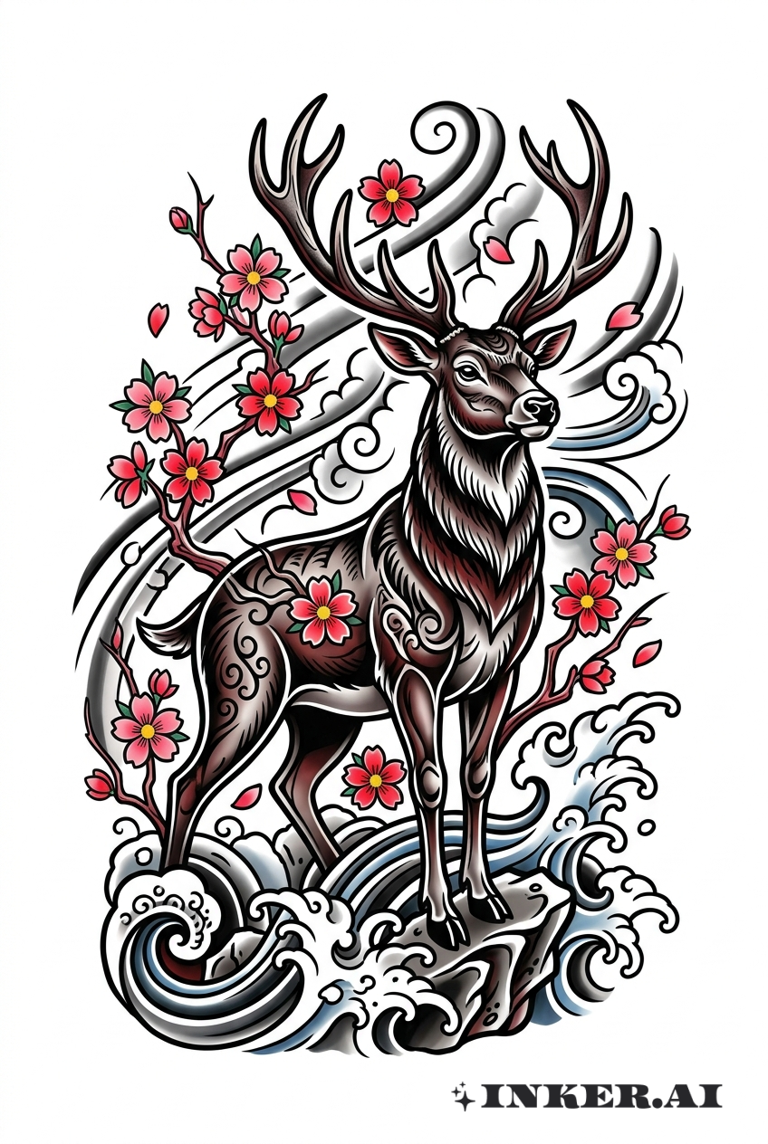 Buck with Cherry Blossoms