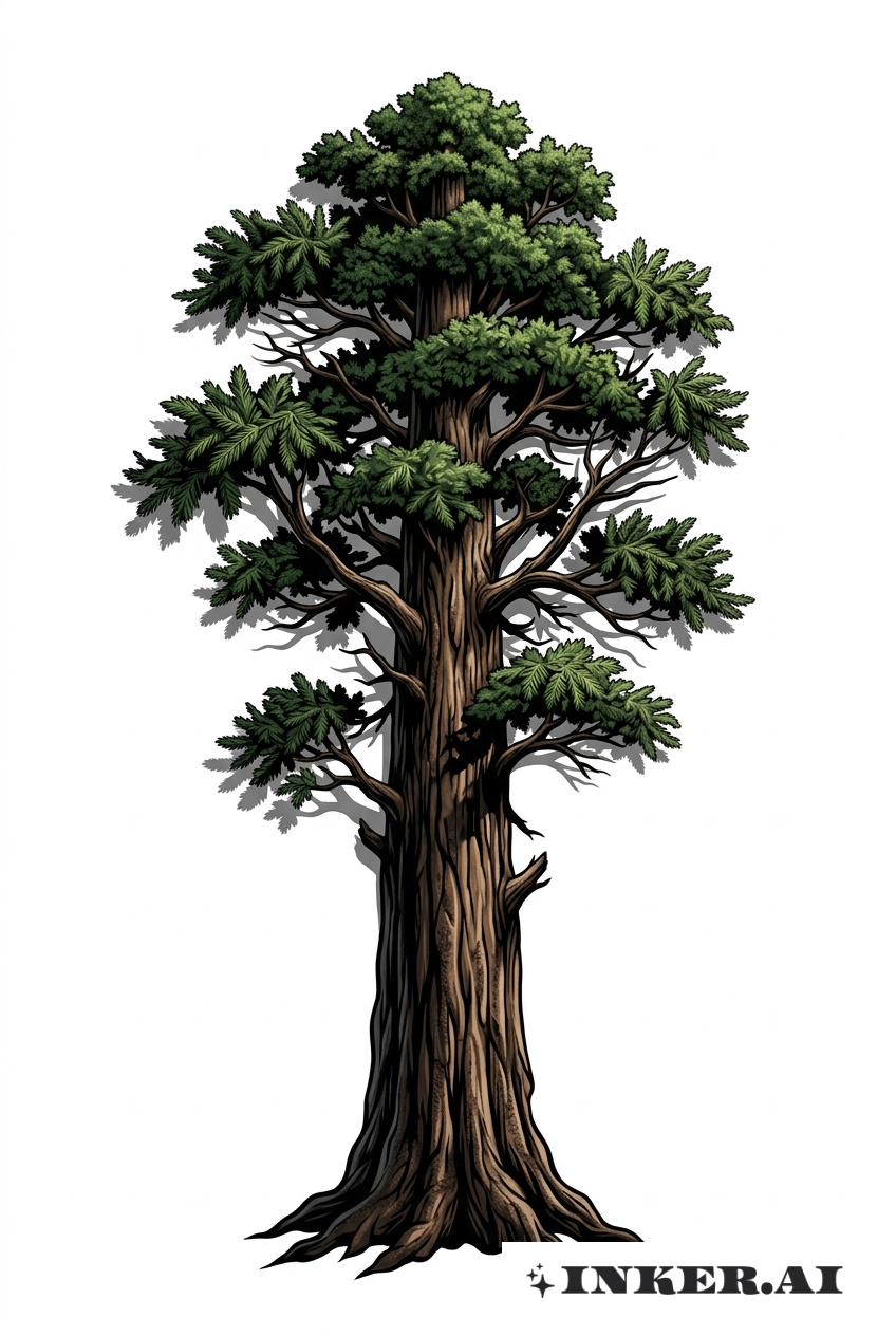 3D紅杉樹與漂浮葉子