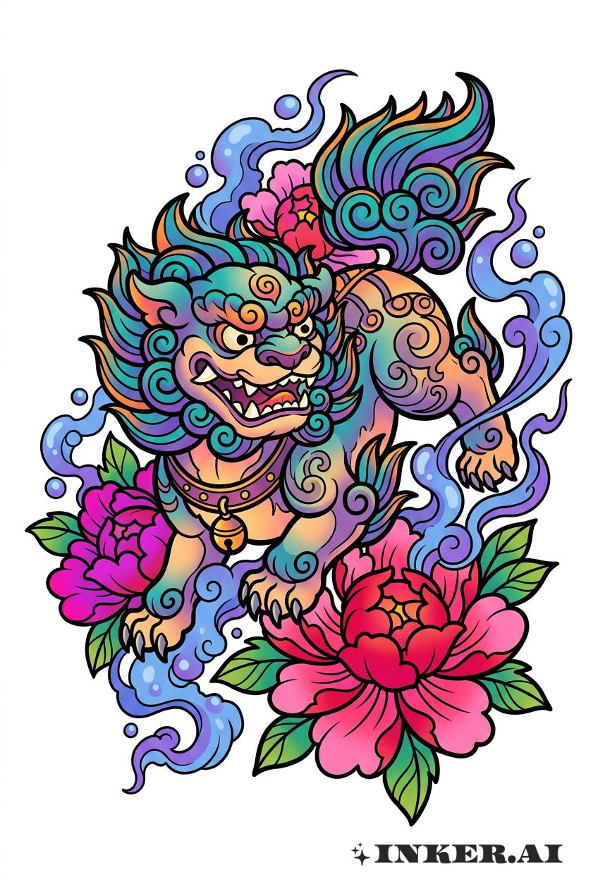 花朵俏皮石獅