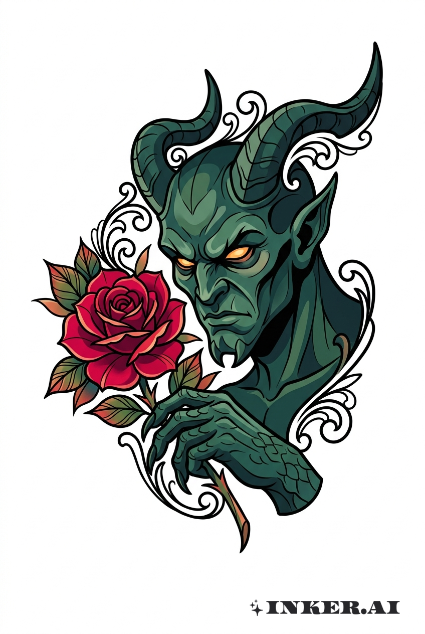 恶魔抓着一朵艳红玫瑰