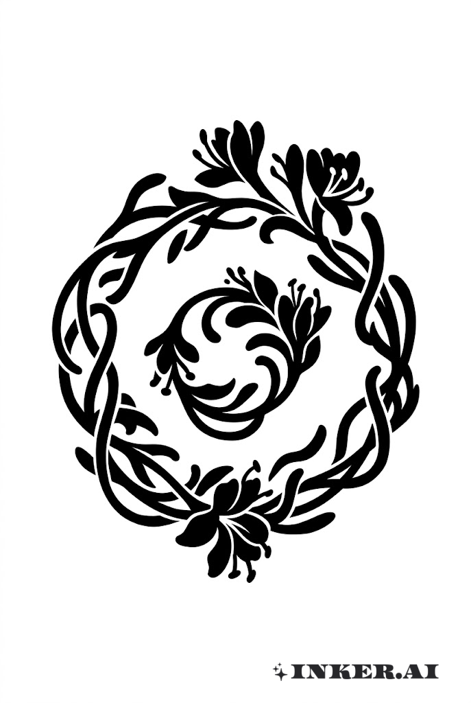 Honeysuckle Spiral in Blackwork Ink