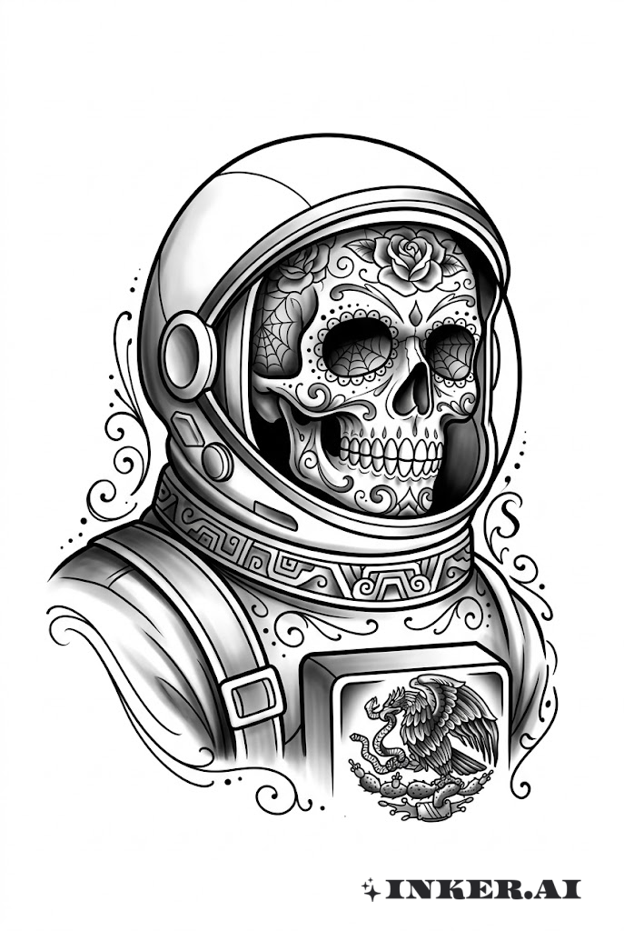 Astronaut im Chicano Totenkopfmaske