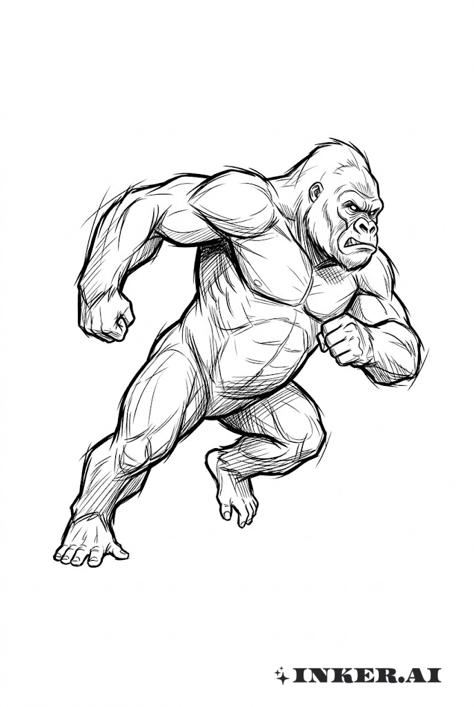 Dynamische Skizze Gorilla Angriff