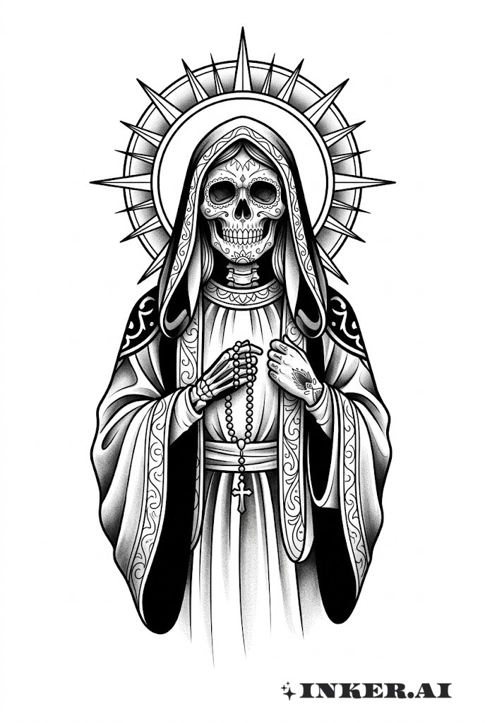 Santa Muerte with Rosary Beads Realism