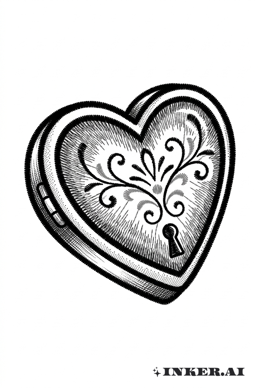 Stickerei Schwarz-Grau Herzmedaillon