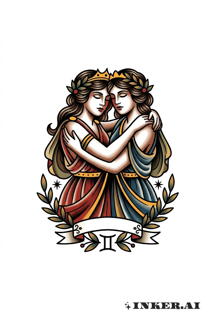 Gemelos tradicionales en un abrazo