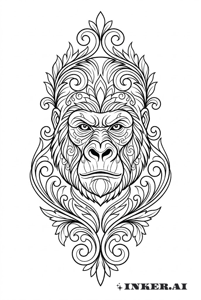 Florales und Ornamental-Gorilla-Portrait