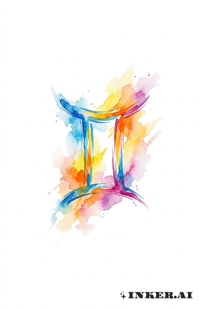 水彩穿刺雙子座符號