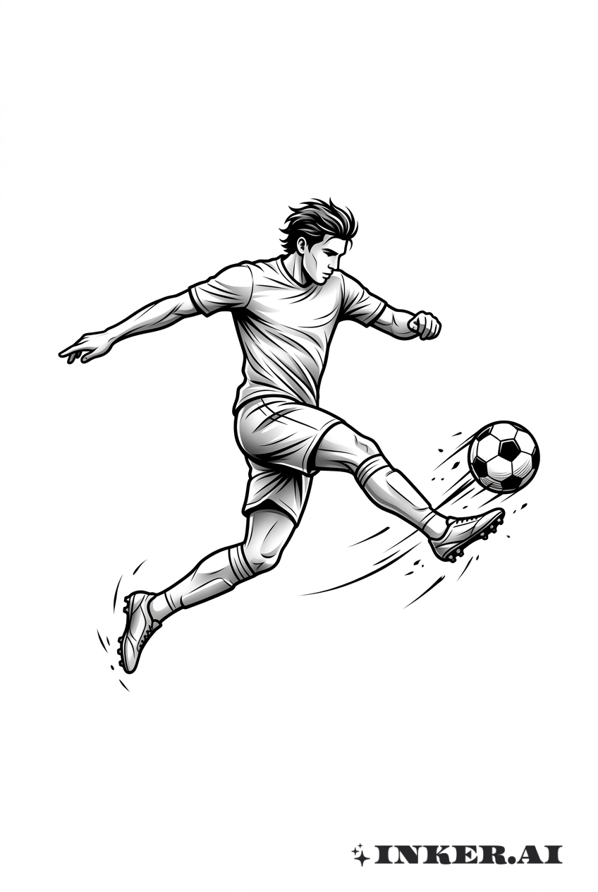 足球員踢球線條畫