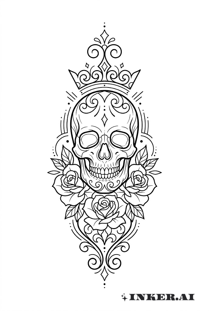 圣死华丽骷髅与玫瑰